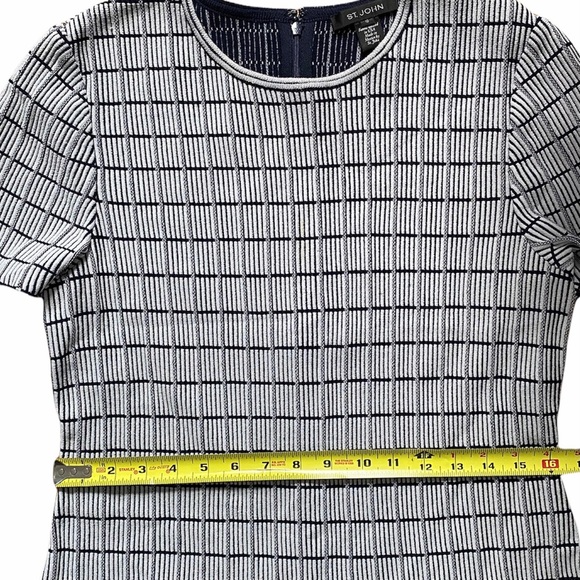 St John Geometric Ottoman Gray Stripe Knit Dress - Picture 9 of 14